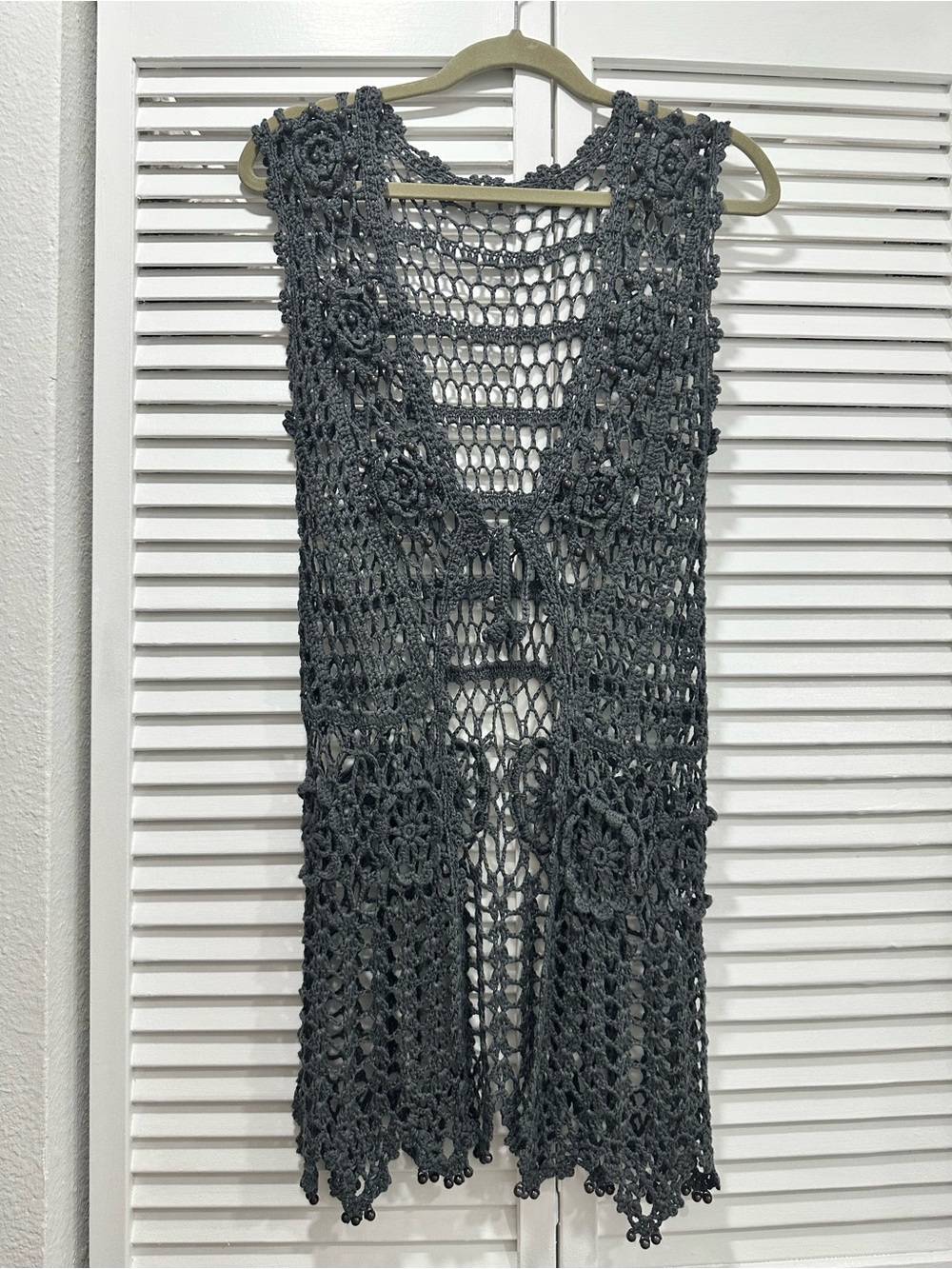Crochet and Beaded Sleeveless Long Vest